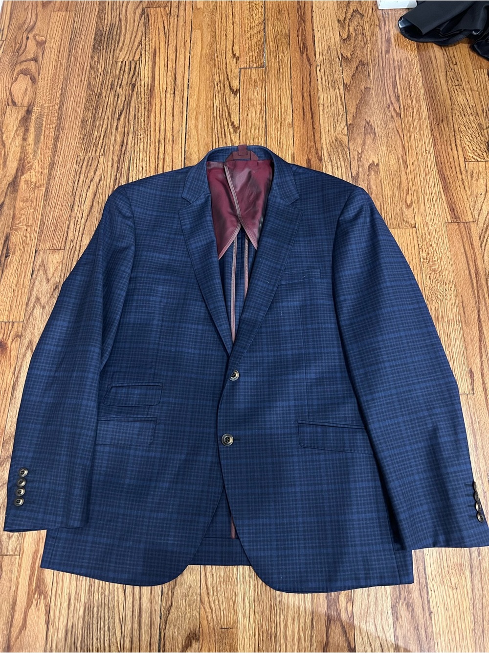 Trend MaxMan Men’s Suit Jacket Blazer 140’s Wool Plaid Navy Blue Size 44R